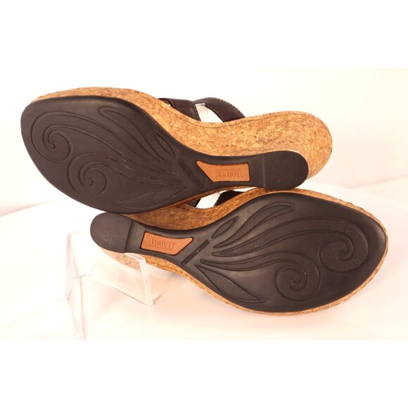 Born women's Brown Leather Cork Wedge Sandals Open Toe Strappy Design Size 8 M/W - Picture 10 of 10
